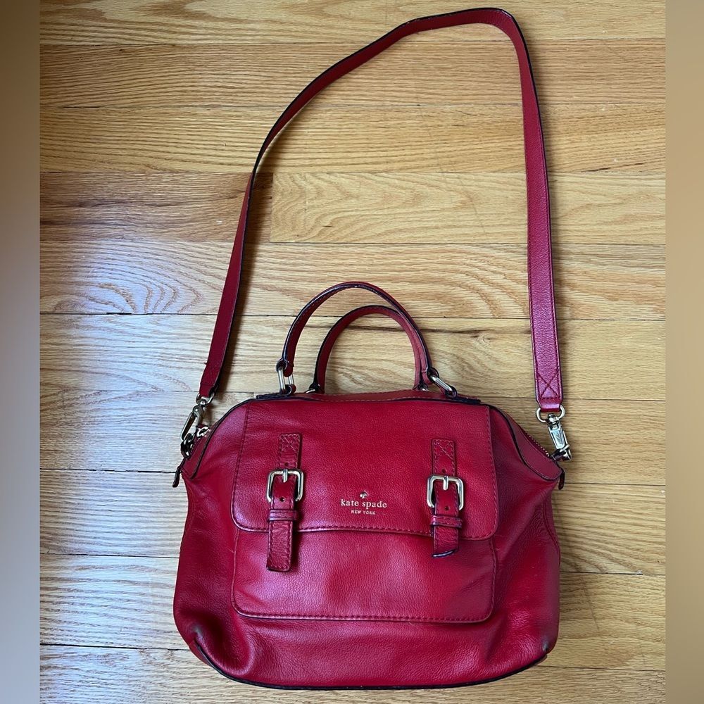 Kate Spade Allen St Raquel Satchel Red Leather Purse with Detachable Strap